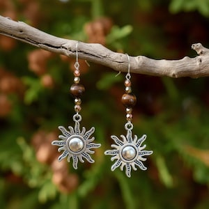 Celestial Sun Tiger's Eye Beaded Hook Earrings, Silver
