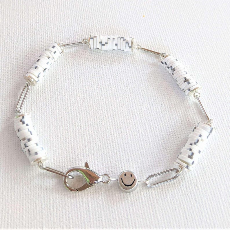 Salt & Pepper Smiley Stainless Steel Paperclip Chain Bracelet - - LadybugfeetDesigns -