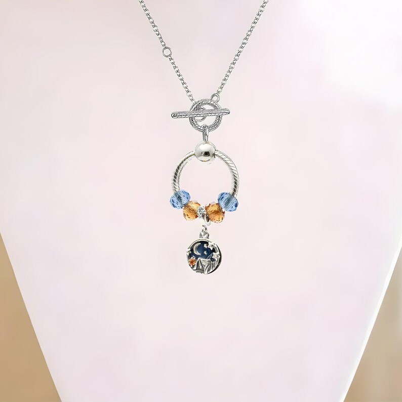 Sleeping Under the Stars Sterling Silver Toggle Charm Necklace, 20 inches - - LadybugfeetDesigns -