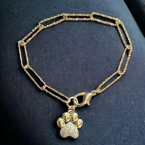 Gold Dog/Cat Paw Paperclip Chain Bracelet - - LadybugfeetDesigns -