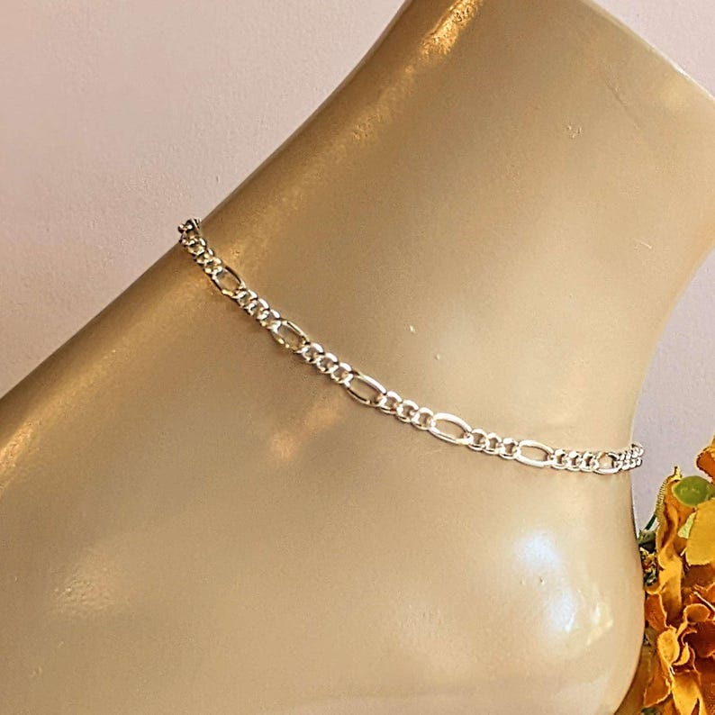 Silver Figaro Chain Anklet - - LadybugfeetDesigns -