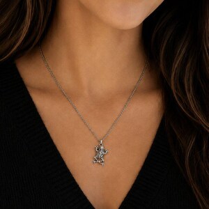 Fancy Rustic Frog Necklace, 20 inches - Silver - - LadybugfeetDesigns -