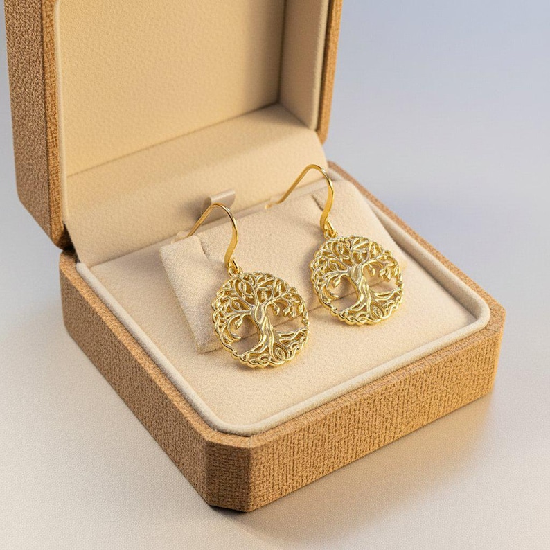 Tree of Life dangle earrings, gold plated - - LadybugfeetDesigns -