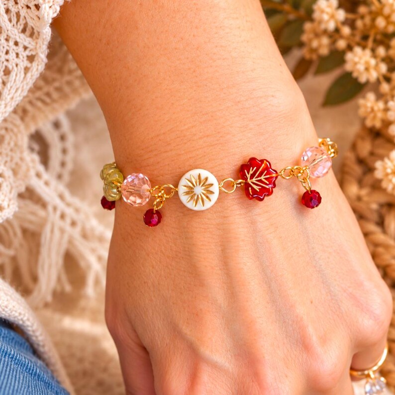 Botanical Starburst Crystal Bead Bracelet, Gold - - LadybugfeetDesigns -