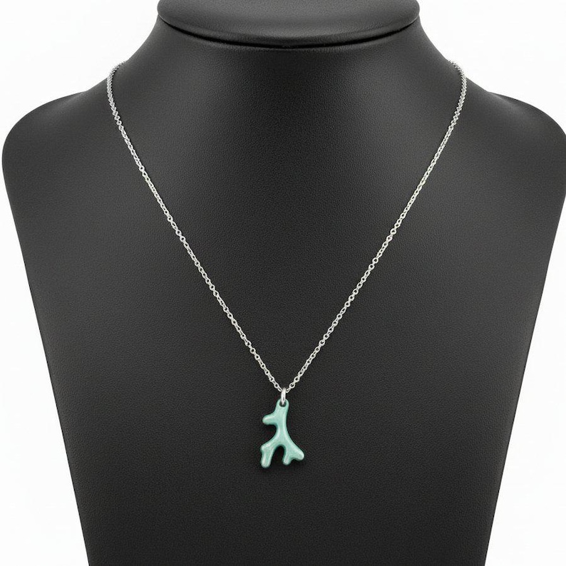 Aqua Blue Coral necklace, Silver - 18- 24 inch - - LadybugfeetDesigns -