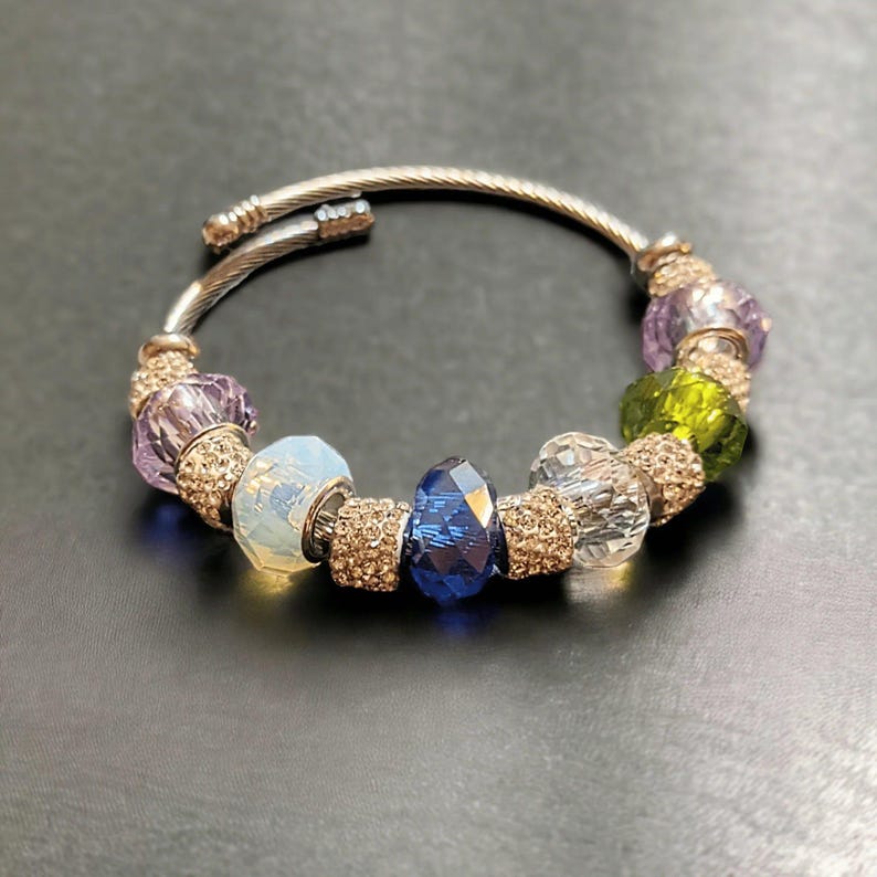 Mother's Bracelet - Birthstone Euro Cuff Wrap Bracelet, Silver/Gold - - LadybugfeetDesigns -