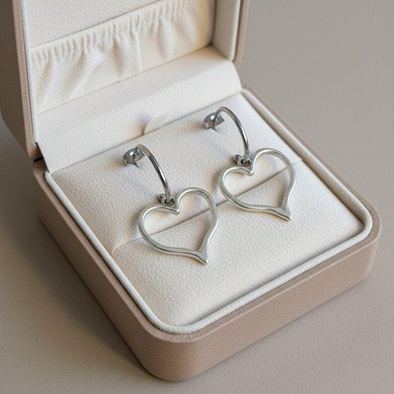 Rustic Heart Hoop Earrings, Silver - 16mm - - LadybugfeetDesigns -
