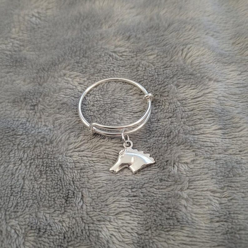 Horse Adjustable Charm Ring, Silver - - LadybugfeetDesigns -