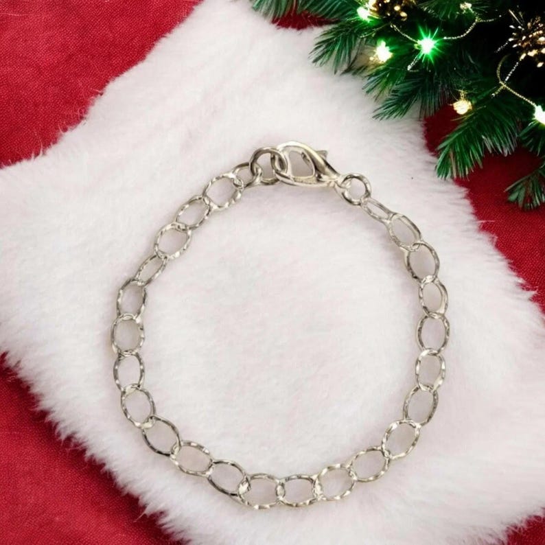 925 Sterling Silver Hammered Oval Link Charm Bracelet Base - D.i.y. - Build Your Charm Bracelet! - - LadybugfeetDesigns -