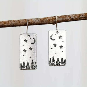 Starry Night in the Pines Dangle Earrings - - LadybugfeetDesigns -