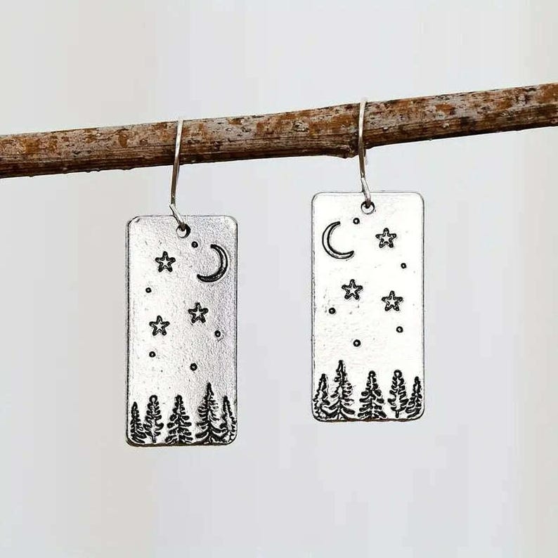 Starry Night in the Pines Dangle Earrings - - LadybugfeetDesigns -