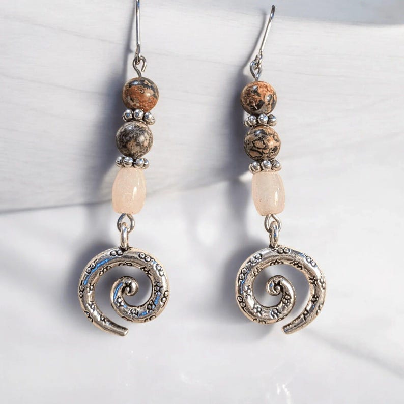 Opal, Jasper Swirl Earrings - - LadybugfeetDesigns -