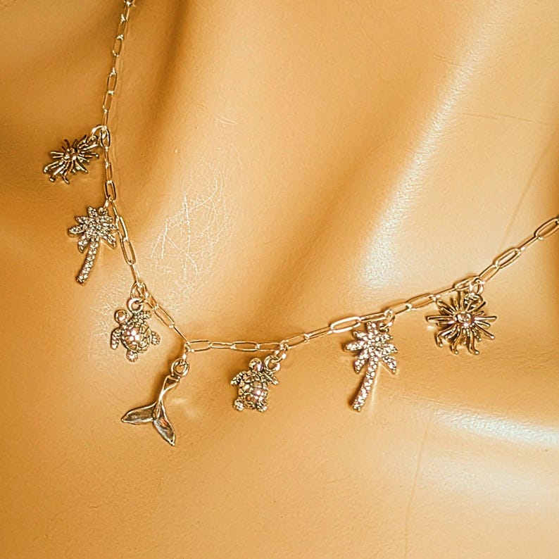 Tropic Vacation Multi Charm Link Necklace, .925 Sterling Silver - 20 inch - - LadybugfeetDesigns -