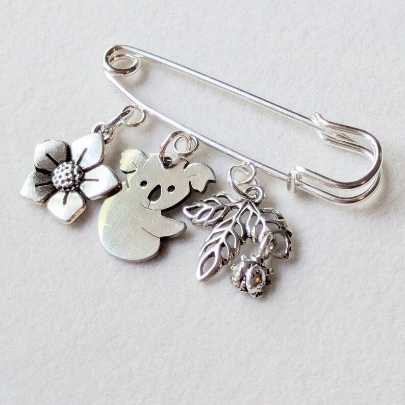 Koala Safety Pin Brooch, Purse Charm - - LadybugfeetDesigns -