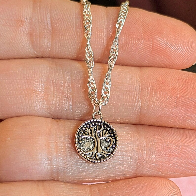 Tree of Life Coin Necklace, Silver - 20 inch - - LadybugfeetDesigns -