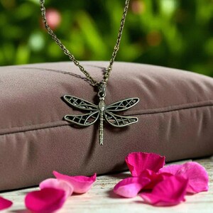 Dragonfly Boho Necklace, Antique Bronze - 18 inches - - LadybugfeetDesigns -