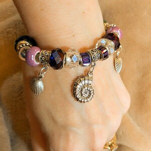 Seashell European beaded bracelet, Silver - - LadybugfeetDesigns -