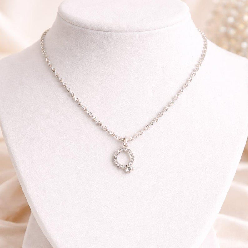 CZ Diamond Engagement Ring Necklace/Earring set, Sterling Silver - - LadybugfeetDesigns -