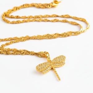 Sparkly Dragonfly necklace, Gold- 20 inch - - LadybugfeetDesigns -