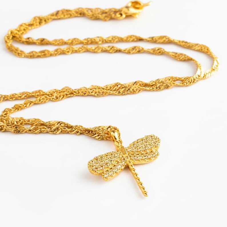 Sparkly Dragonfly necklace, Gold- 20 inch - - LadybugfeetDesigns -