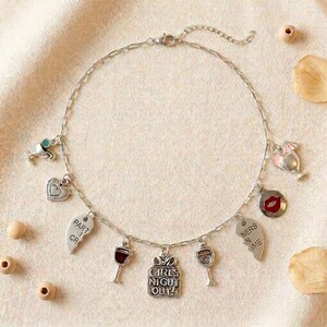 Girls Night Out Multi Charm Link Necklace, Silver - 20 inch - - LadybugfeetDesigns -
