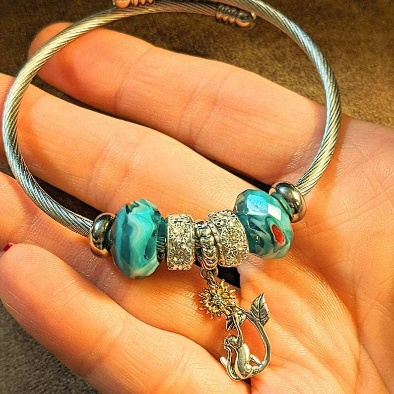 Playful Kitty Euro Cuff Wrap Bracelet, Silver - - LadybugfeetDesigns -