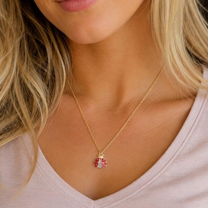 Ladybug necklace, Gold - 20 inch - - LadybugfeetDesigns -