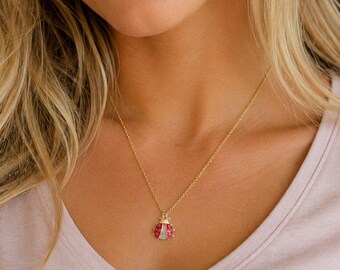 Ladybug necklace, Gold - 20 inch