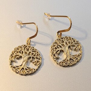 Tree of Life dangle earrings, gold plated - - LadybugfeetDesigns -