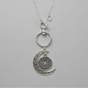 Crescent Moon Zodiac Sign Necklace, Silver - 20 inch - - LadybugfeetDesigns -