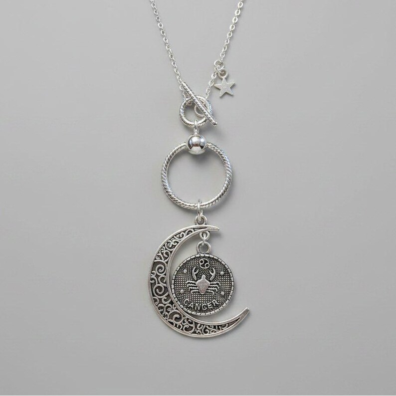 Crescent Moon Zodiac Sign Necklace, Silver - 20 inch - - LadybugfeetDesigns -