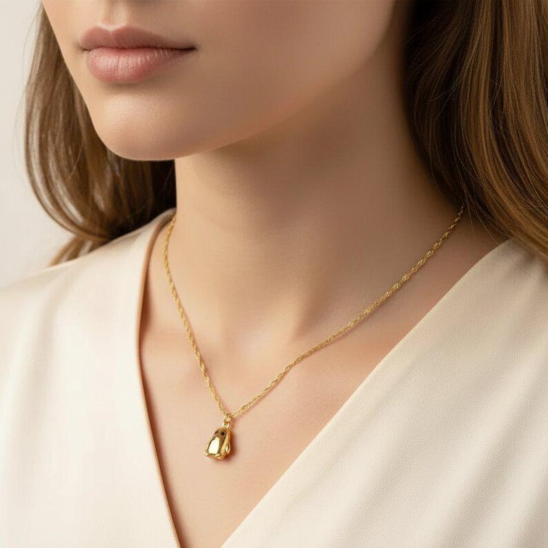 Penguin Necklace, Gold- 20 inch - - LadybugfeetDesigns -