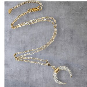Downward Crescent Moon Necklace, Crescent Horn Necklace, Gold - - LadybugfeetDesigns -