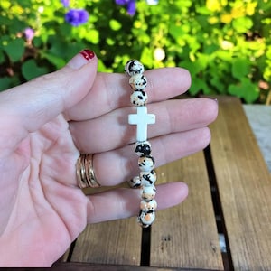 Orange Black Ivory Beaded Cross Stretch bracelet - - LadybugfeetDesigns -