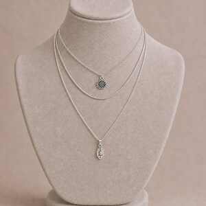 Sunflower Initial Leaf Layered Necklace Set, Silver - - LadybugfeetDesigns -