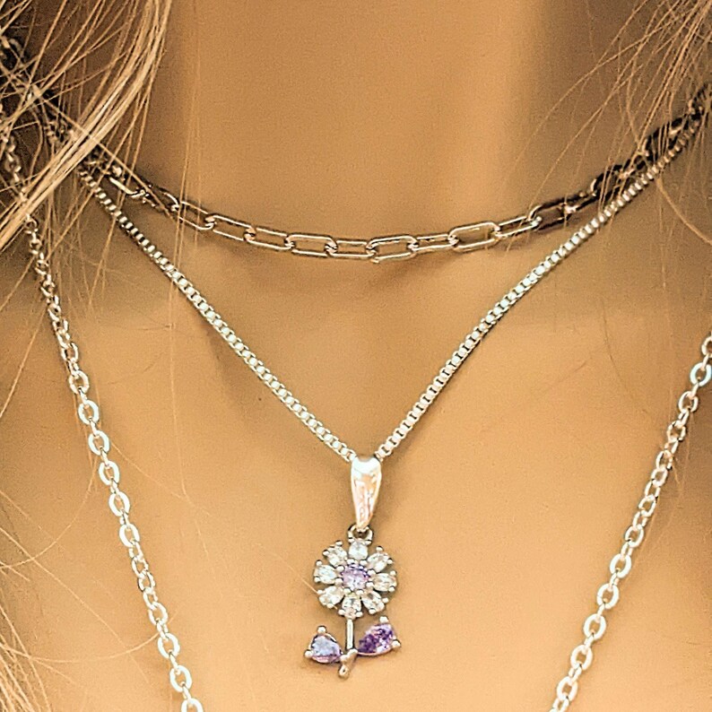 CZ Flower/Dragonfly Cross Layered Necklace Set, Silver - - LadybugfeetDesigns -