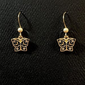 Celestial Butterfly dangle earrings, Gold - - LadybugfeetDesigns -