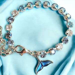 Whale/Dolphin Tail Faceted Crystal Bracelet, Silver - - LadybugfeetDesigns -