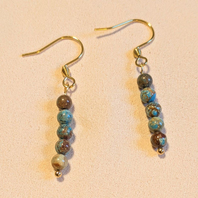 Ocean Jasper Beaded Hook Earrings, Gold - - LadybugfeetDesigns -
