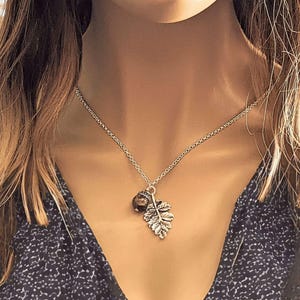 Acorn Oak Leaf Necklace, Silver - - LadybugfeetDesigns -