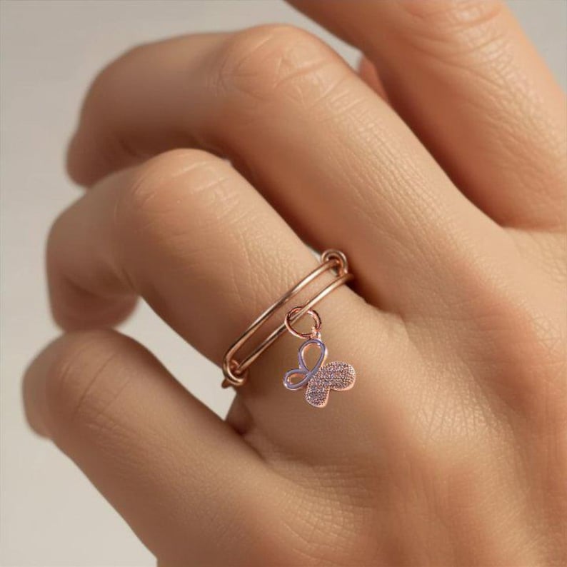 CZ Rose Gold Butterfly Ring 5-7 - - LadybugfeetDesigns -