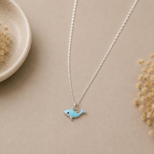 Blue Whale Necklace, 20 inches - Silver - - LadybugfeetDesigns -
