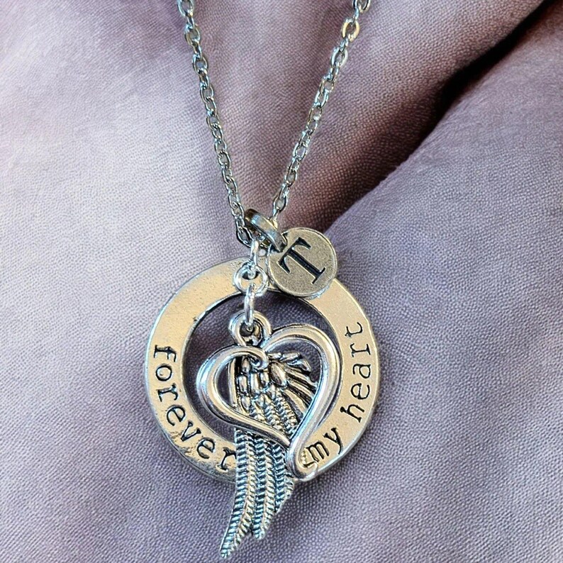 Forever in My Heart Initial Memory necklace, Silver - 20 inch Unisex - - LadybugfeetDesigns -