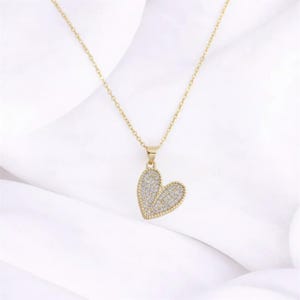 CZ Heart necklace, Gold - 20 inch - - LadybugfeetDesigns -