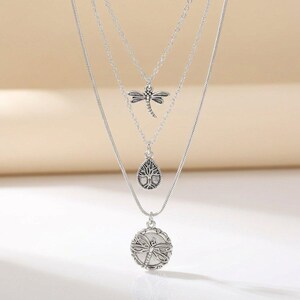 Dragonfly Layered Necklace Set, Silver - - LadybugfeetDesigns -