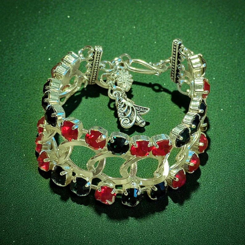 Red and Deep Green Multi Faceted Crystal Bracelet-Large 8 inch - - LadybugfeetDesigns -