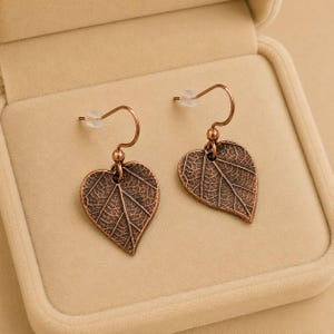 Leaf dangle earrings, Copper/Rose Gold - - LadybugfeetDesigns -
