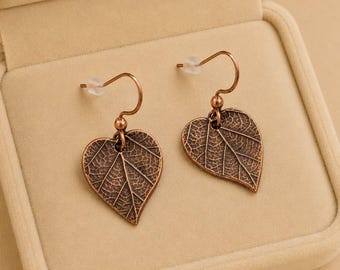 Leaf dangle earrings, Copper/Rose Gold
