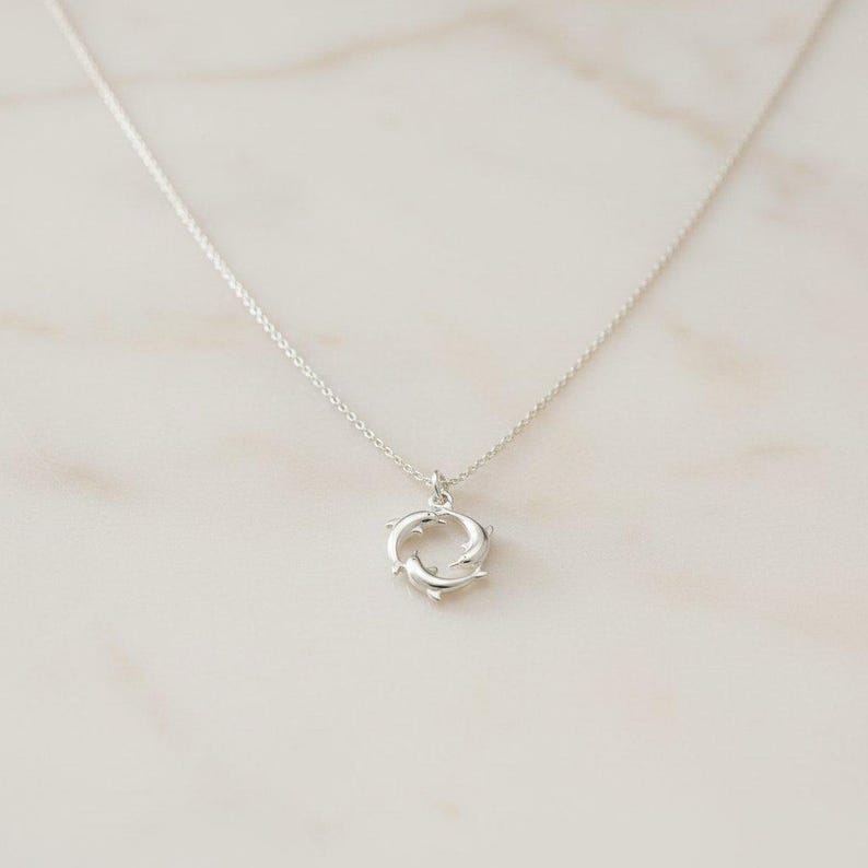 Dolphin Trio Necklace, 20 inches - Silver - - LadybugfeetDesigns -