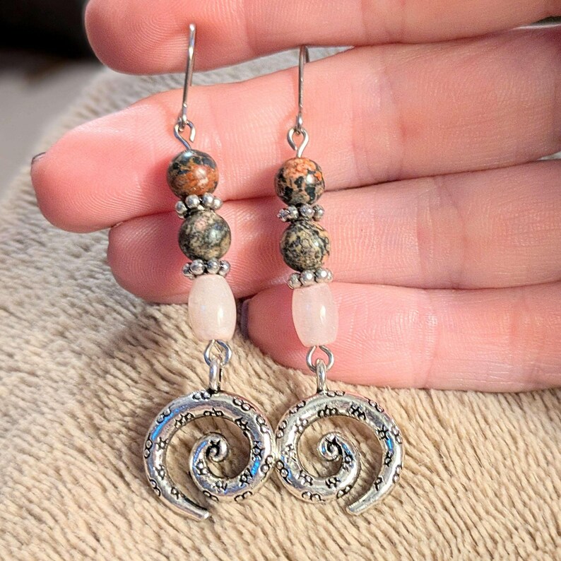 Opal, Jasper Swirl Earrings - - LadybugfeetDesigns -